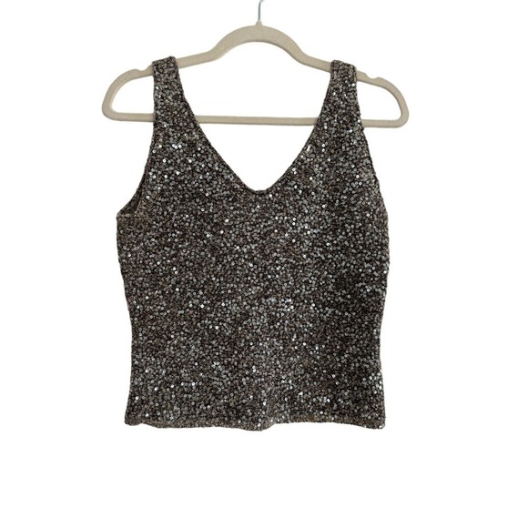 Vintage Anne Klein Sequin Wool Blend V-neck Sleeveless Sweater Size Small - Picture 1 of 5